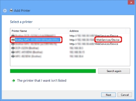 Ajouter une imprimante : sélectionnez une imprimante