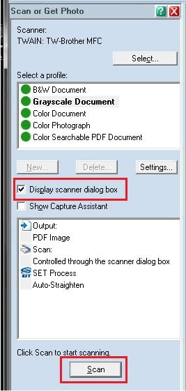 Display scanner dialog box