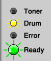 <P>Toner (Yellow): Off<BR>
Drum (Yellow): On<BR>
Error (Red): Off<BR>
Ready (Green): On</P>