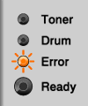 <P>Toner (Yellow): Off<BR>
Drum (Yellow): Off<BR>
Error (Red): flashing<BR>
Ready (Green): Off</P>