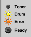 <P>Toner (Yellow): Off<BR>
Drum (Yellow): flashing<BR>
Error (Red): flashing<BR>
Ready (Green): Off</P>