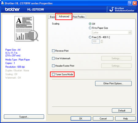 Toner Save Mode