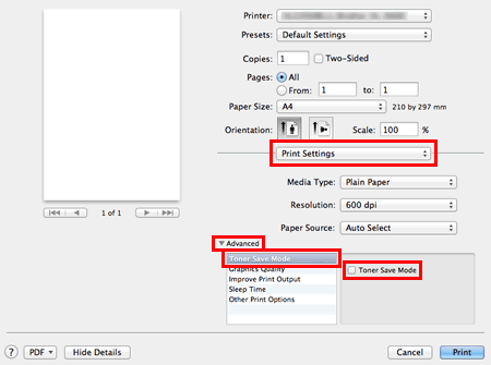 Toner Save Mode