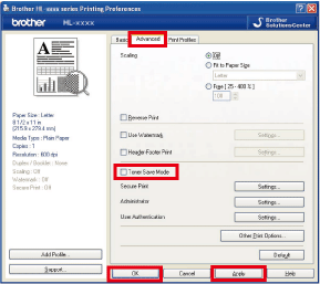 Check or uncheck Toner Save Mode