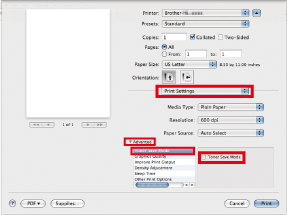 Check or uncheck Toner Save Mode