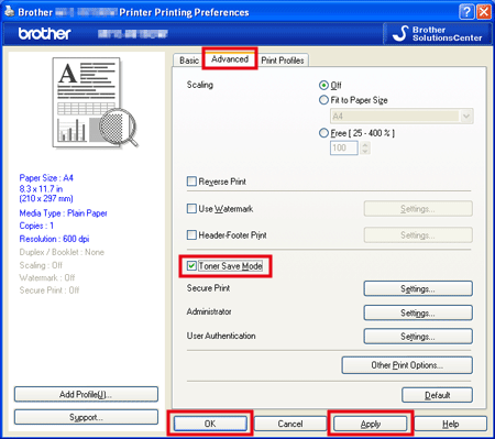 Marque Modo de ahorro de tóner (Toner Save Mode)