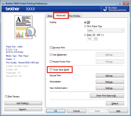 Toner Save Mode setting