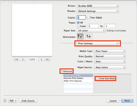 Toner Save Mode setting