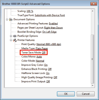 Toner Save Mode setting