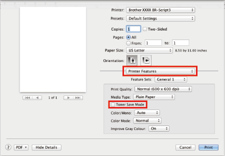 Toner Save Mode setting