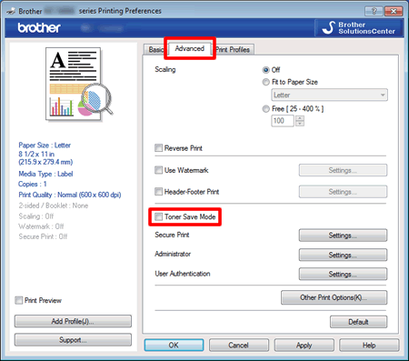 Toner besparen Windows