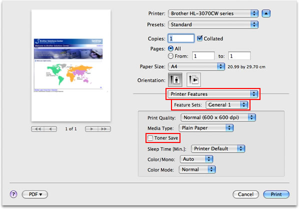 Mac BR-Script Toner Save Mode