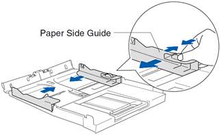 Slide the paper side guide to fit the paper size.