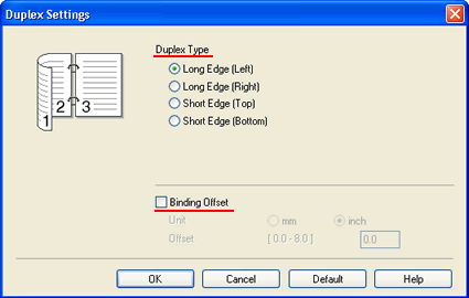 Duplex Type & Binding offset 