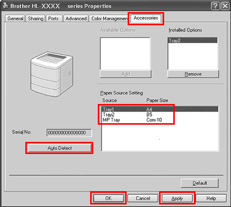 Printer properties dialog box