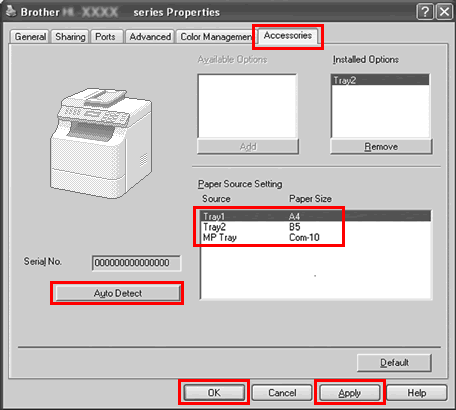 Printer properties dialog box