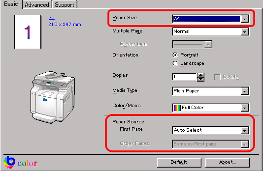 Selecting Settings on the Paper Tab