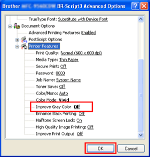 Print dialog of BR-Script driver