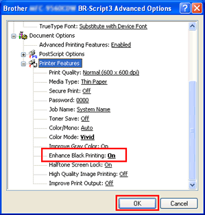 Print dialog of BR-Script driver