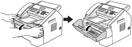 Принтер brother 2340 смена фотобарабана. Принтер brother ошибка замените фотобарабан. Принтер Бразер фотобарабан передвиньте лапку. Факс бротхер 335 МС составные части.