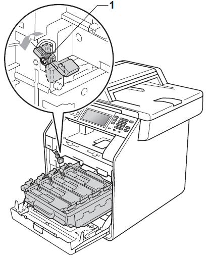 Turning the green lock lever