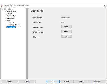 Machine Info menu