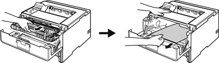 Take out drum unit and jammed paper