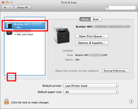 Disinstallare i driver. (Mac OS X 10.6 o successivi) | Brother