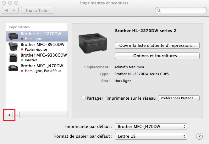 Ajouter mon imprimante Brother (pilote d'imprimante) sous Mac OS X 10.5 ou  plus récent. | Brother