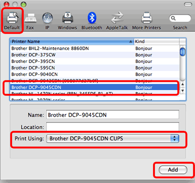 Aggiungere il dispositivo Brother (il driver della stampante) utilizzando  Mac OS X 10,5 - 10,11. | Brother