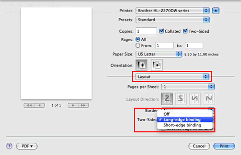 Print dialog- Layout