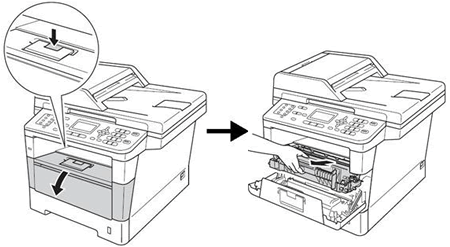 Open the front cover, and remove the drum and toner assembly