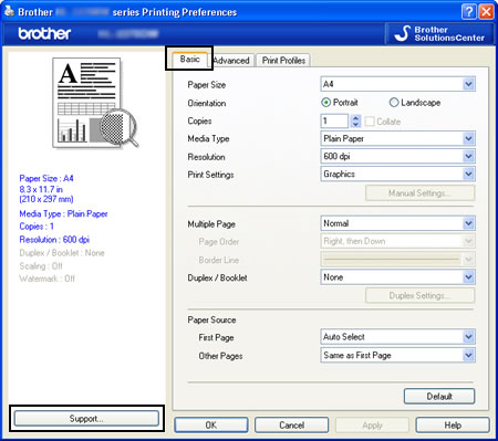 Basic Tab - Print Settings