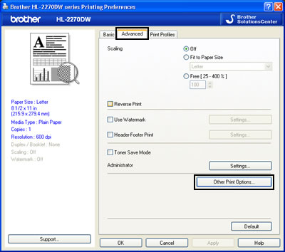 Advanced Tab - Other Print Options