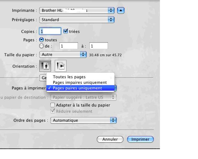 Où se trouve l'option pour régler l'impression recto verso manuelle dans le  pilote d'imprimante sous Mac OS X 10.3? | Brother