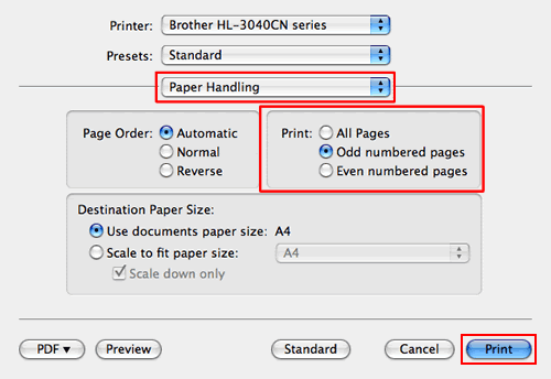 Paper Handling Setting Dialogue