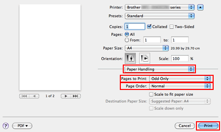 how to get the printer to print all odd pages