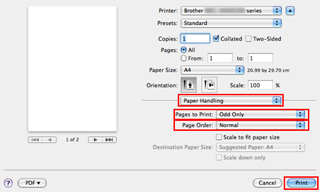 Print dialog for Mac OS X 10.5 or greater