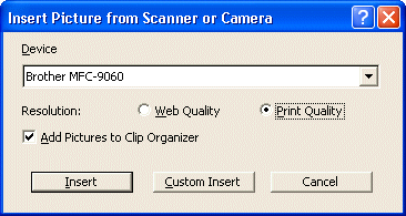 Scan an image and insert it in a Windows XP application | Brother