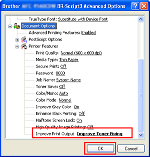 Printing Preferences dialog box of BR-Script driver