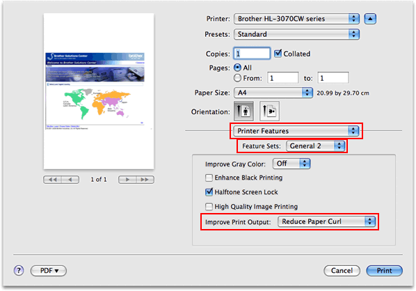 Reduce Paper Curl Mode