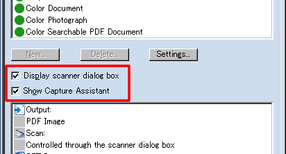 Adjust settings for scan