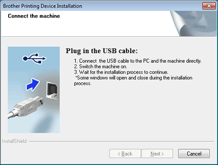 Je ne peux pas terminer l'installation du logiciel Brother parce qu'elle  s'arrête lorsqu'apparaît l'écran pour brancher le câble USB (Pour Windows).  | Brother