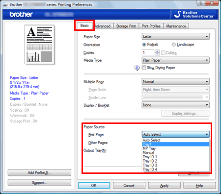 Choose Tray for Paper Source.