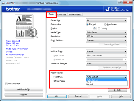 Paper source setting