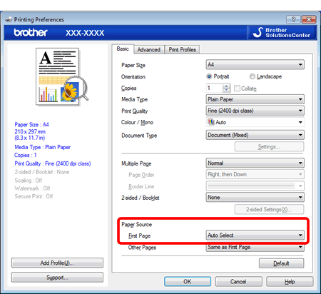 Paper Source Settings Manual Feed | Brother