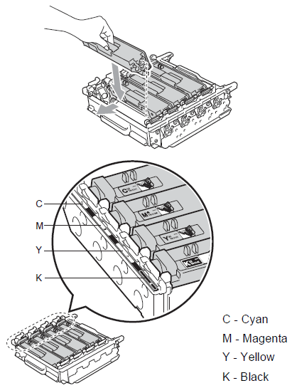 Sliding the toner cartridge into the drum unit