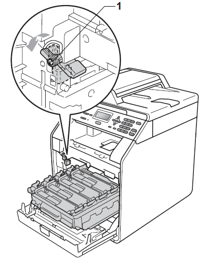 Turning the green lock lever