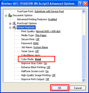 Printing Preferences dialog box of BR-Script driver