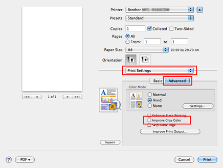 Print dialog of Mac OS X CUPS printer driver